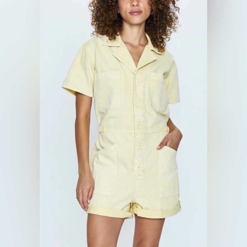 Pistola Parker Romper Yellow Utility Cuffed Shorts Button Front Size M - Picture 2 of 11